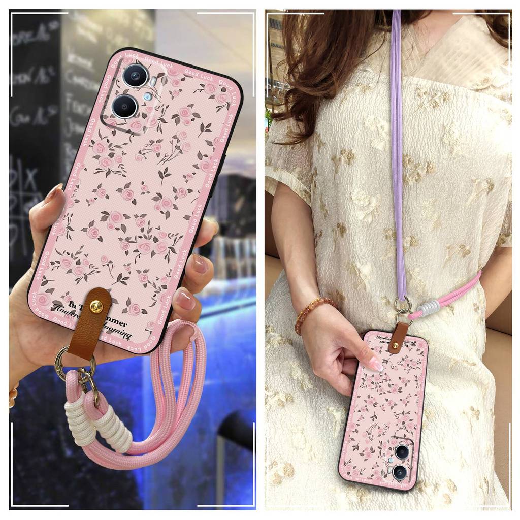 TPU ฝาหลังเคสโทรศัพท์สําหรับ OPPO A96 4G Full wrap Soft Case Anti-dust Lanyard ออกแบบแฟชั่นการ์ตูนกั