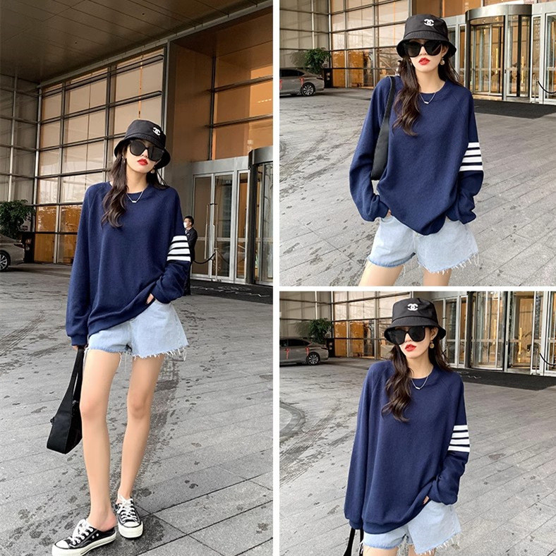 เสื้อกันหนาวสุภาพสตรี แขนยาว คอруг สไตล์ลำลอง ขนาดใหญ่ ฤดูใบไม้ร่วง WCR7