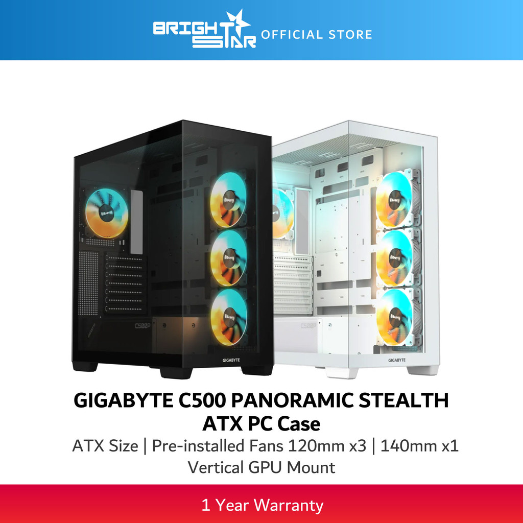 GIGABYTE C500 Panoramic Stealth Mid-Tower ATX PC Case - สีขาว/ดํา