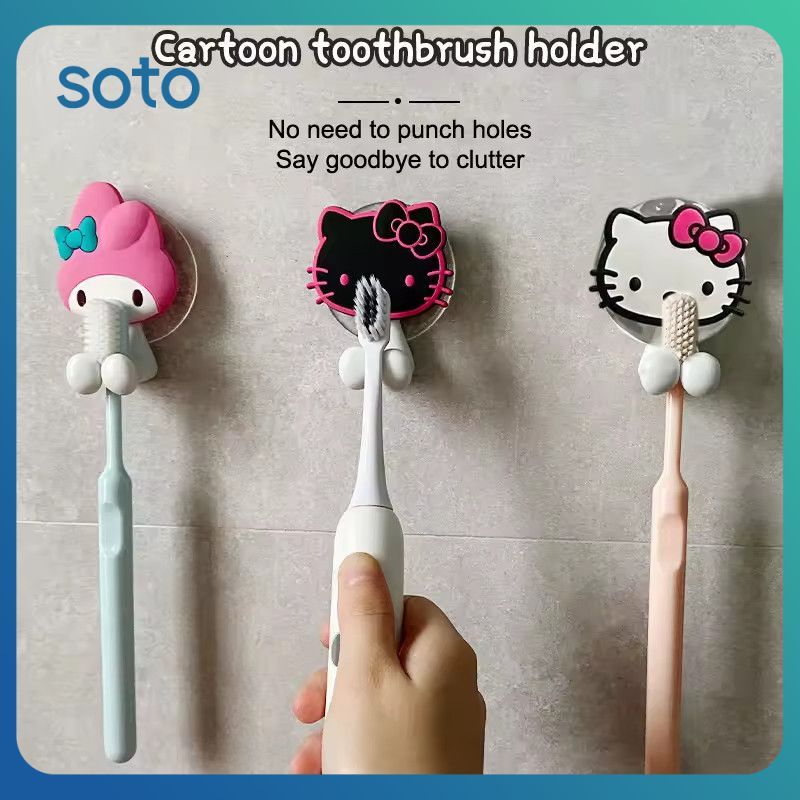 ♫ ที่ใส่แปรงสีฟัน Sanrio Hello Kitty รูปเมโลดี้ คุโรมิ ชั้นวางของติดผนังห้องน้ำ