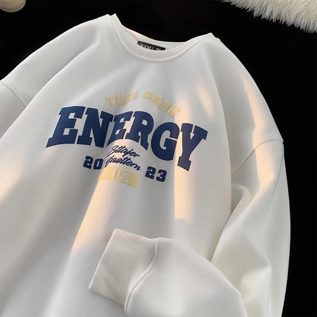 Top.basic⛄เสื้อยืดแขนยาว ผู้ชายและผู้หญิง ❄️ ลายENERGY เสื้อยืดผ้าคอตตอน ผ้าฝ้ายใส่สบาย สไตล์เกาหลีเสื้อยืด มินิมอลเสื้อ