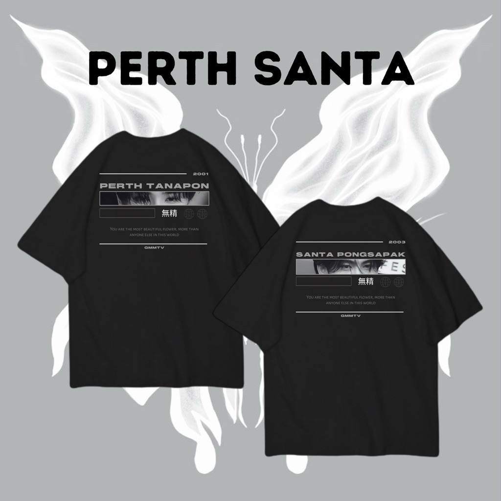 Baju GMMTV PerthSanta เสื้อยืดผ้าฝ้าย 100% แขนสั้น BL พิมพ์กราฟิก Unisex Casual แฟชั่น S-5XL