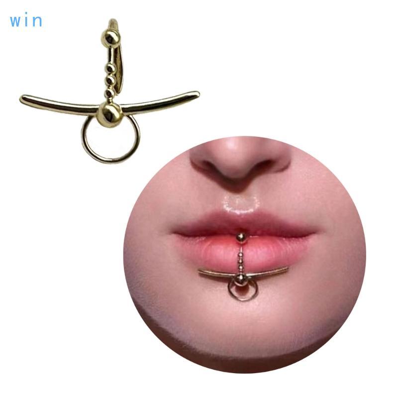 Win Copper Fake Lip Ring Septum Piercing Clip on Mouth Piercing Punk Cuff Hoop