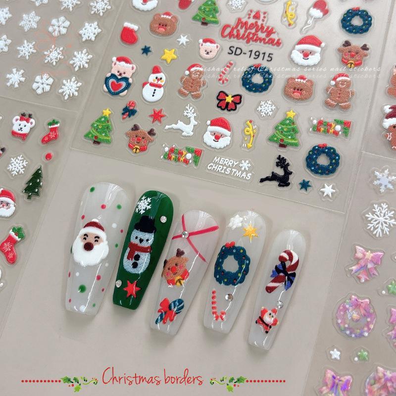 [maybeauty] คริสต์มาสน่ารักการ์ตูน Bowknot Santa Claus Snowman ต้นคริสต์มาส Elk Snowflake สติกเกอร์เล็บ Xmas น่ารักสติ๊กเกอร์ติดเล็บ {TH}