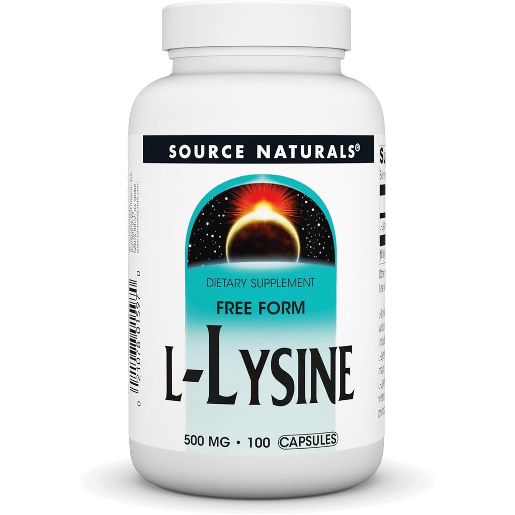 Source Naturals L-Lysine Free Form -อาหารเสริมกรดอะมิโนรองรับการก่อตัวและคอลลาเจน - 100 แคปซูล