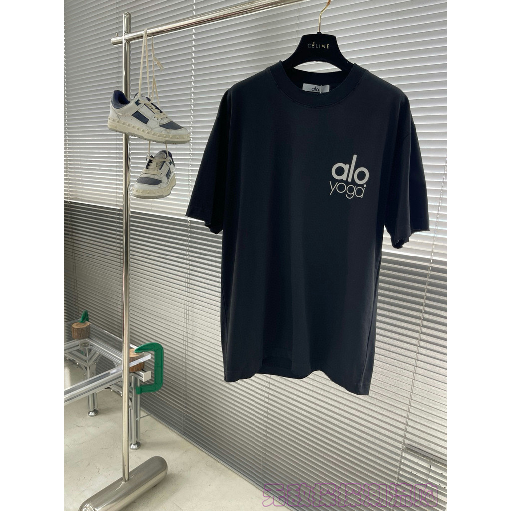 แบรนด์อินเทรนด์ ALO ใหม่ผ้าฝ้ายระบายอากาศสบายๆครึ่งแขนรอบคอหลวม offset เสื้อยืดแขนสั้นสําหรับชาย