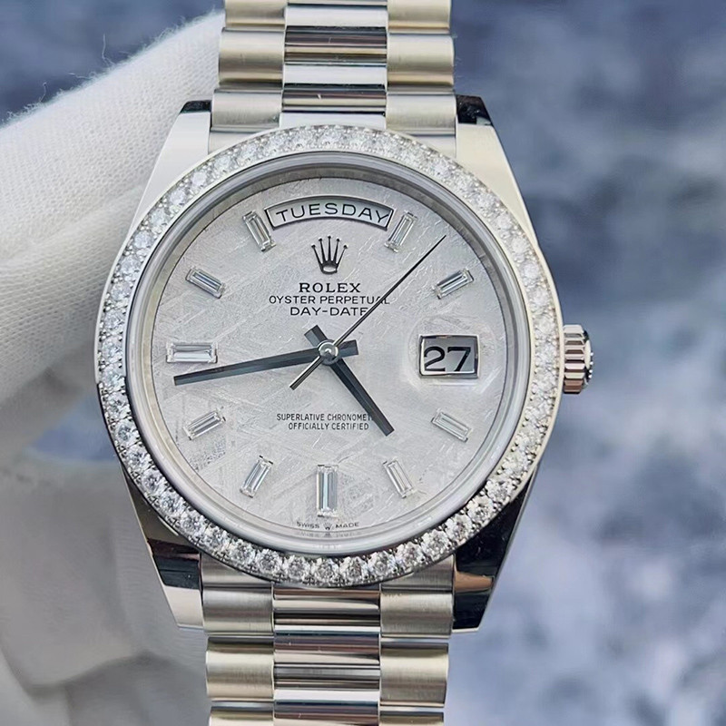 Disc Original Diamond Rolex Rolex18K228349RBR-0040 นาฬิกาข้อมือผู้ชาย ปฏิทิน Meteorite Platinum Week
