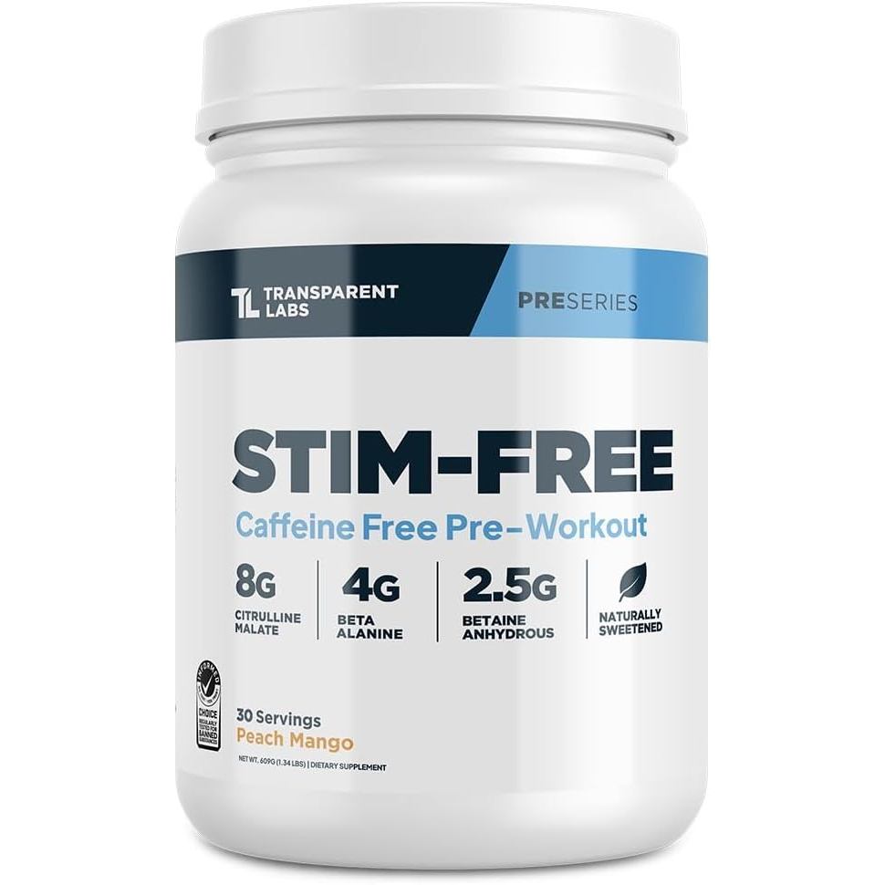Transparent Labs Stim-Free Pre-Workout - Caffeine & Stim Free Pre Workout Powder Naturally Sweetened