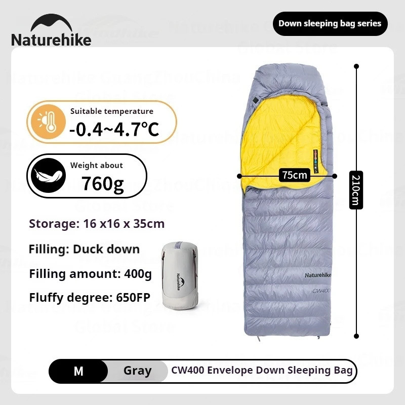 Naturehike Cw400 ถุงนอนฤดูหนาว 650fp เป็ดลง Hooded เดินป่าถุงนอน 20d ไนลอนกันน้ํา Ultralight ซองจดหม