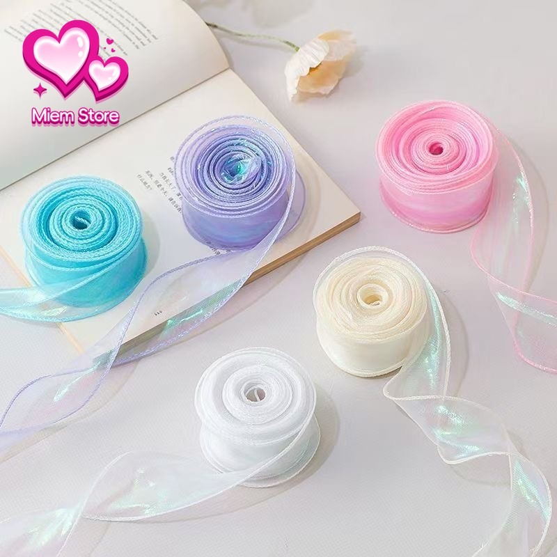 ริบบิ้น ริบบิ้นผ้าแก้ว มี30สีให้เลือก สีพื้น 4cm/10หลา ห่อช่อดอกไม้ ห่อเคก ห่อของขวัญ