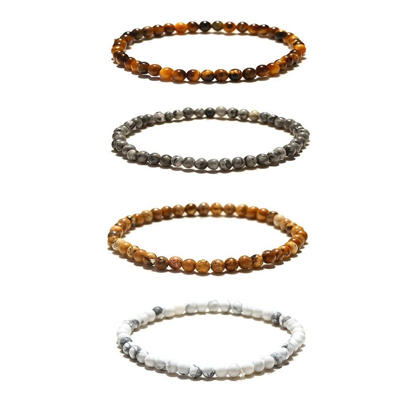 Simple Style 4mm Beads Strand Bracelet For Men Natural Tiger Eyes Map Obsidian Stone Braslet Meditat