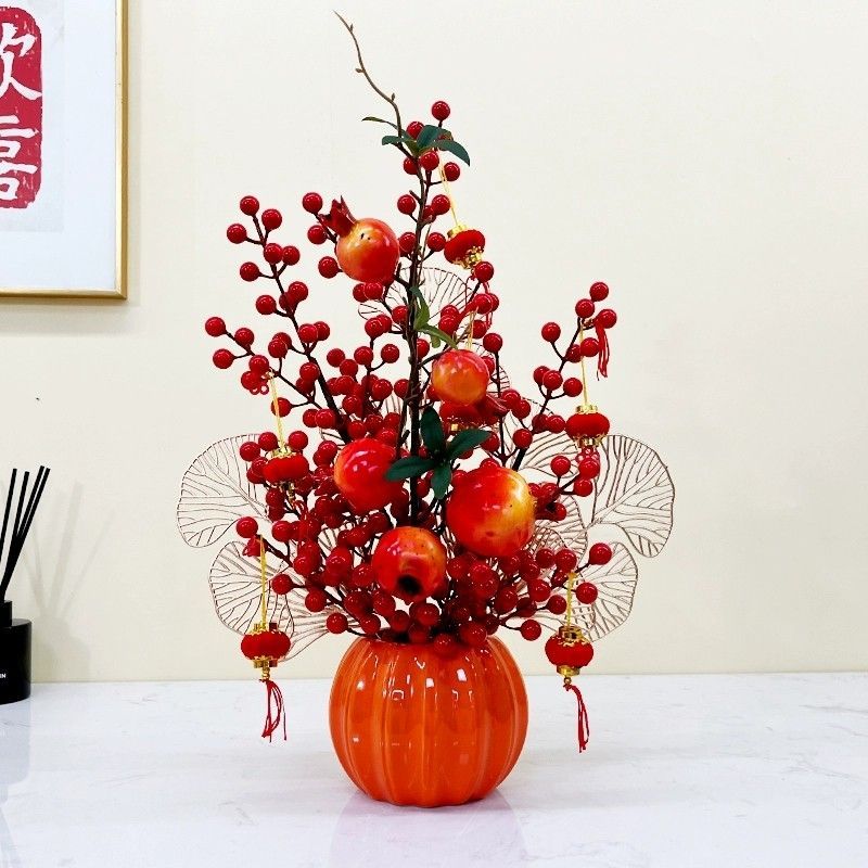 ของตกแต่งปีใหม่ดอกไม้และผลไม้ปลอมสีแดง สำหรับตกแต่งบ้านและห้องนั่งเล่นให้น่าอยู่ - รูปที่ 6