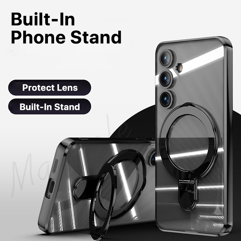 ขาตั้งในตัว เคส Samsung S25 FE S25 Ultra S25 Plus Edge S24  แหวนกันกระแทกขนาดใหญ่ ที่วางขาตั้งปกป้องกล้องปกป้องเลนส์ 360 หมุนกล้องแวววาวเพรียวบางพร้อมเคสป้องกัน – โปรปัง