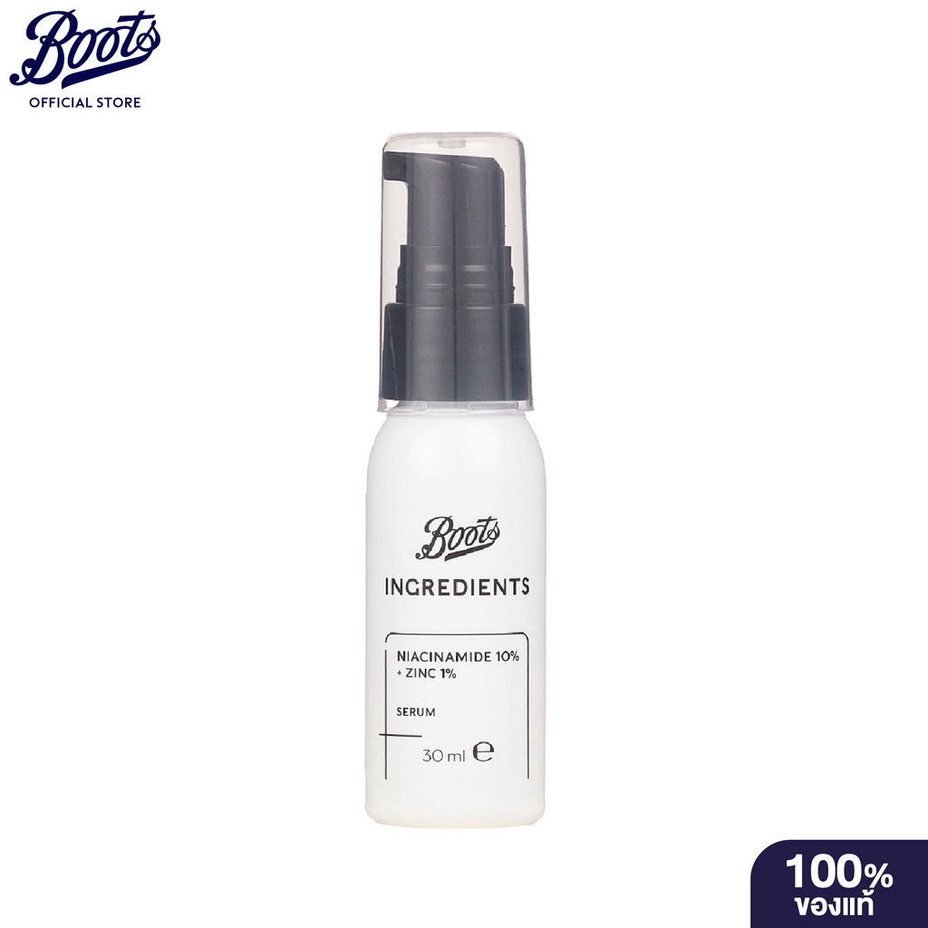 Boots Ingredients Niacinamide 10% + Zinc 1% Serum 30Ml บู๊ทส์ อินกรีเดียนส์ ไนอาซินาไมด์ 10% + ซิงค์ 1% เซรั่ม 30 มล.