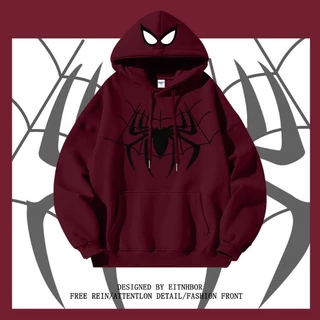 M-5XL เสื้อกันหนาว มีฮู้ด ผ้าฝ้ายแท้ ทรงหลวม ลาย Spider Man สไตล์ฮิปฮอป แฟชั่นฤดูใบไม้ร่วง และฤดูหนาว สําหรับผู้ชายและผู้หญิง