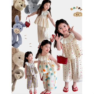 ชุดเซ็ตเสื้อแขนกุด กางเกงขายาวแต่งกางเกงขายาวแต่งผ้าลูกไม้สำ…