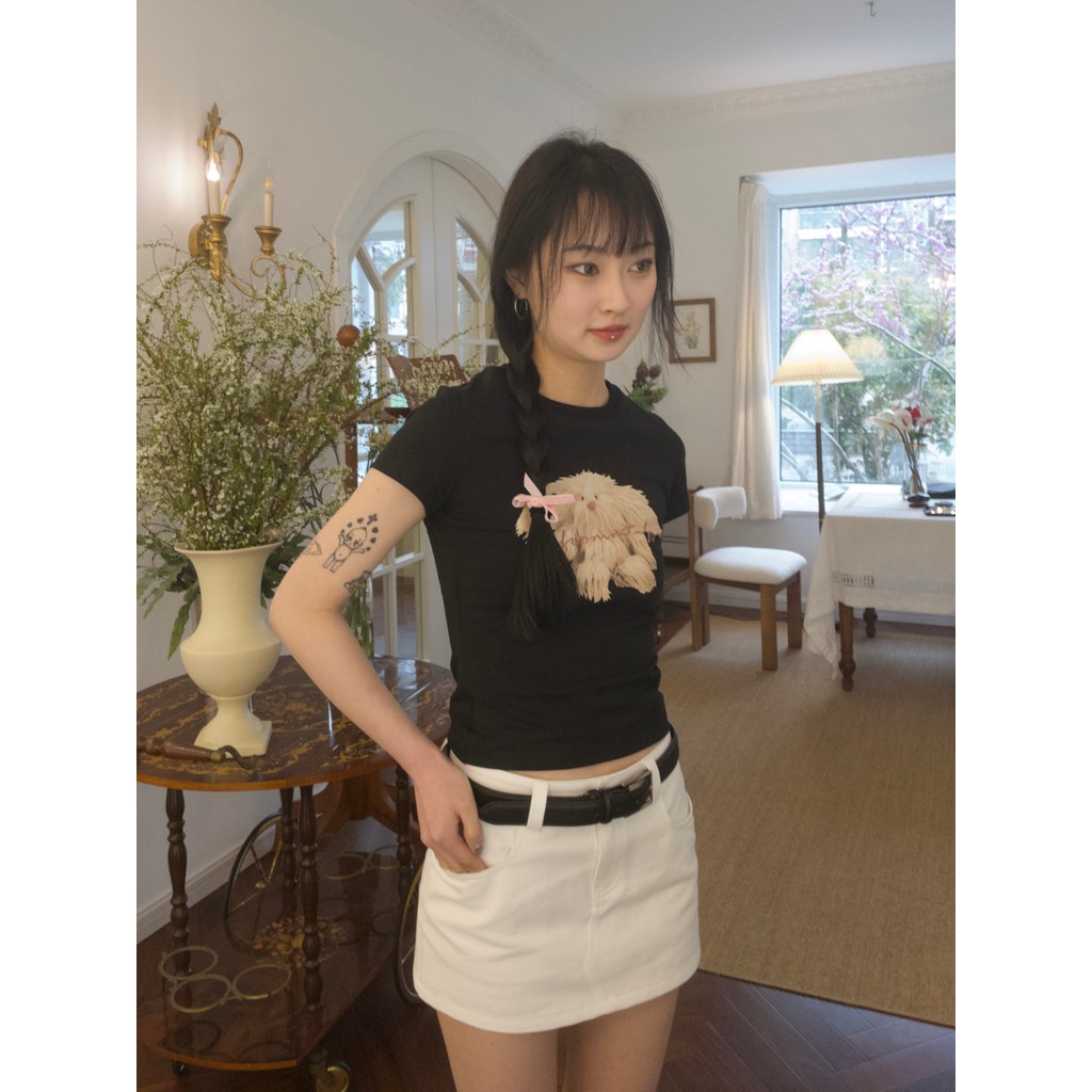 FROMTOF 2023 Spring Summer "Lazy Rabbit" เสื้อยืดคอกลม สลิม핏 พิมพ์ลาย