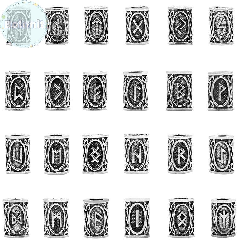 ชุดเครื่องประดับ Bolonit Viking Runes 24 ชิ้น สำหรับผม Braids และ Dreadlocks DIY