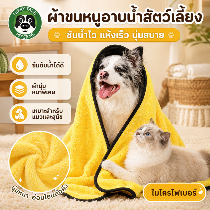 ผ้าเช็ดตัวสัตว์เลี้ยง ผ้าเช็ดตัวสุนัข ผ้าขนหนูแมวดูดซึมน้ำอย่างรวดเร็วแห้ง ผ้าไมโครไฟเบอร์ นุ่มและสบาย