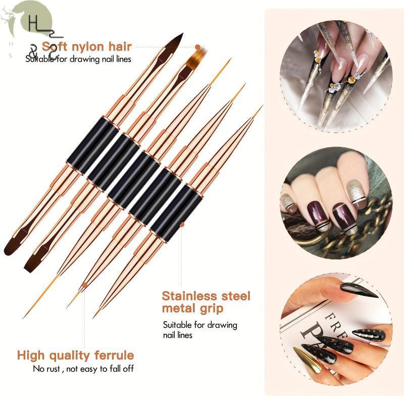 [H&S] 5 ชิ้น Double-Ended Nail Art แปรง Liner รายละเอียดแปรงบางเล็บวาดปากกา 3D ตกแต่งเล็บที่บ้าน DIY