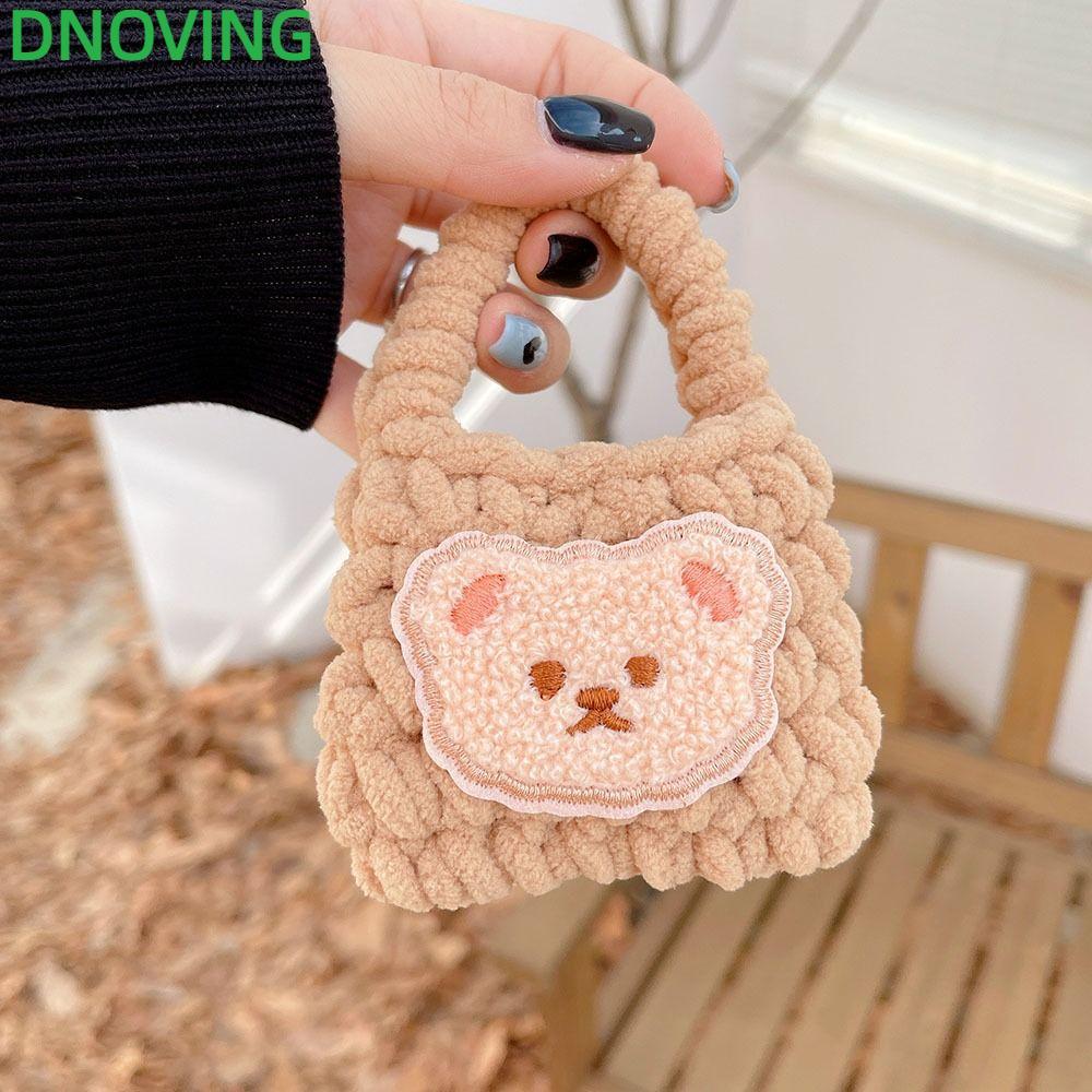 DNOVING หูฟังหมีกระเป๋าเชลล์,ถักชุดหูฟังบลูทูธหูฟัง,น่ารักนุ่มตุ๊กตาบลูทูธชาร์จกล่องสําหรับ AirPods 