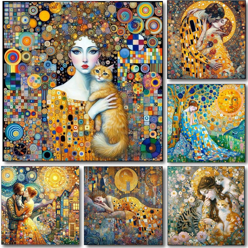 Gustav Klimt ศิลปะโปสเตอร์พิมพ์สําหรับห้องนั่งเล่นตกแต่งบ้านบทคัดย่อผู้หญิงผ้าใบภาพวาดดอกไม้สมัยใหม่