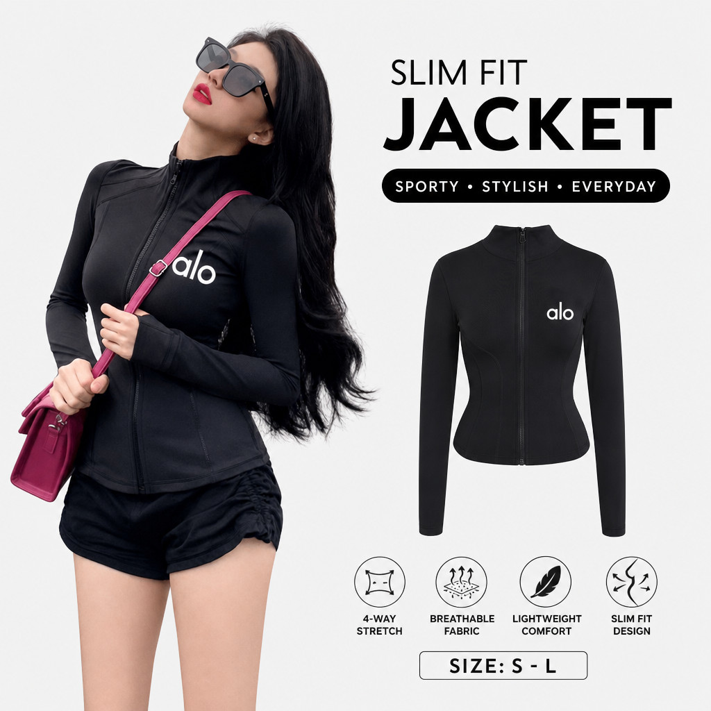นักเรียนกีฬาครีมกันแดด Stand-Up Collar ซิปแขนยาว Slim-Fit Slimmer ดู Quick-Drying เสื้อแจ็คเก็ตฟิตเนสโยคะวิ่ง