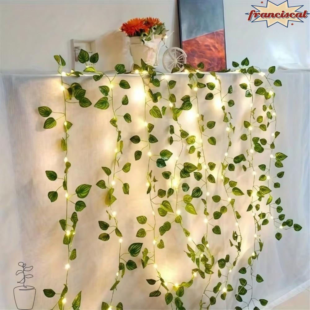 FRANCISCAL Leaf Garland String Lights, พลาสติกแบตเตอรี่ขับเคลื่อนประดิษฐ์ Vine Fairy ไฟ, Warm Light Golden Leaves Green Leaf Fairy String Lights บ้านสวน