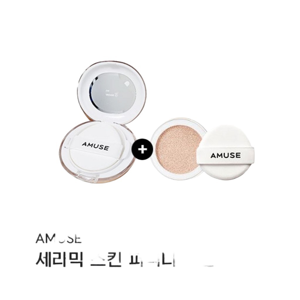 [amuse] Ceramic Skin Perfector Cushion Set, 55g, 1pc, 01 Porcelain / Korean Cushion Foundation / Fla