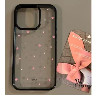 เคสใสดำ ลายดาว สไตล์มินิมอลกันกระแทก เคสไอโฟน16 17 13สำหรับ IPhone 15 11 17 16 14 13 12 Pro Max 14 15 16 Plus
