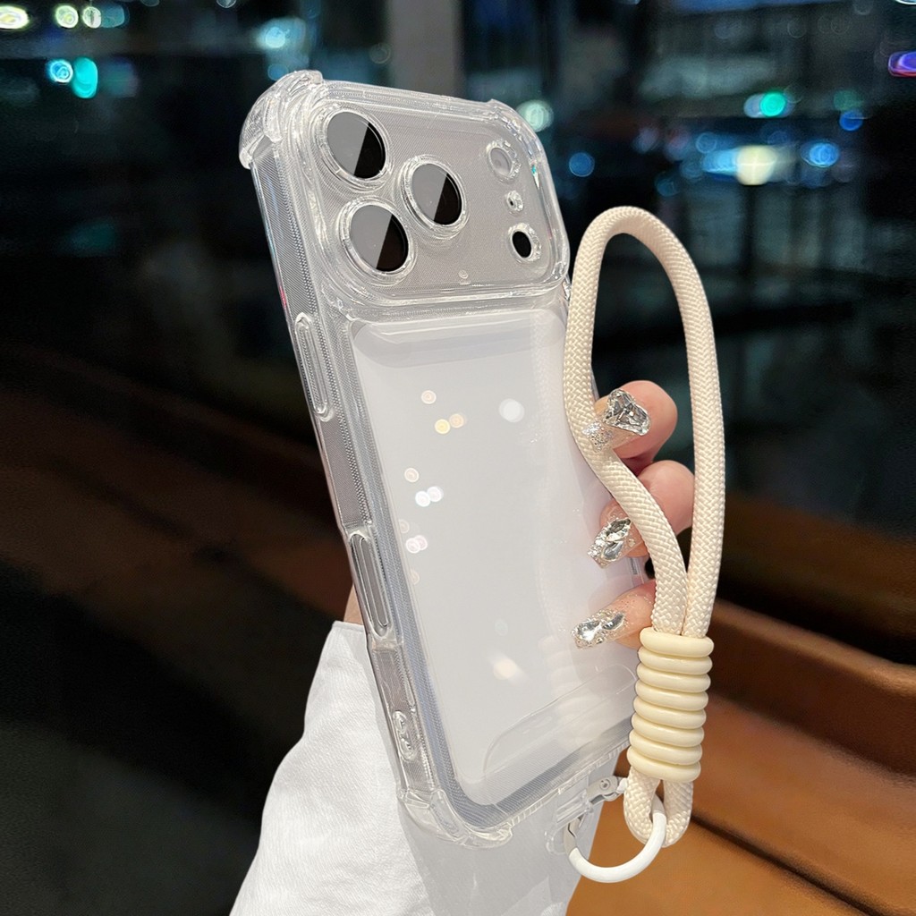 หรูหราชุบกรณีโปร่งใสสําหรับ ไอโฟน 17 16 15 14 บวก 13 12 มือโปร สูงสุด เชือกเส้นเล็กอะคริลิคถุงลมนิรภัยฝาครอบกันกระแทก