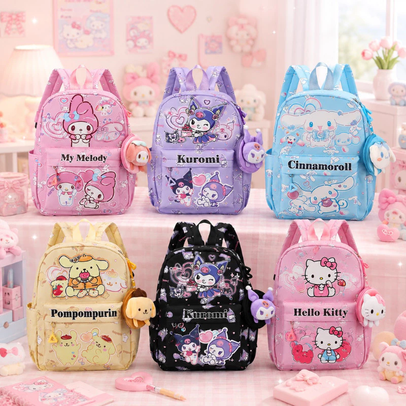 กระเป๋านักเรียน Sanrio ลายคุโรมิ เมโลดี้ ชินนาม่อนโรล ปอมปอมปุริน สําหรับเด็กอนุบาลและประถม