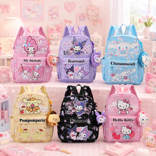 กระเป๋านักเรียน Sanrio ลายคุโรมิ เมโลดี้ ชินนาม่อนโรล ปอมปอมปุริน สําหรับเด็กอนุบาลและประถม