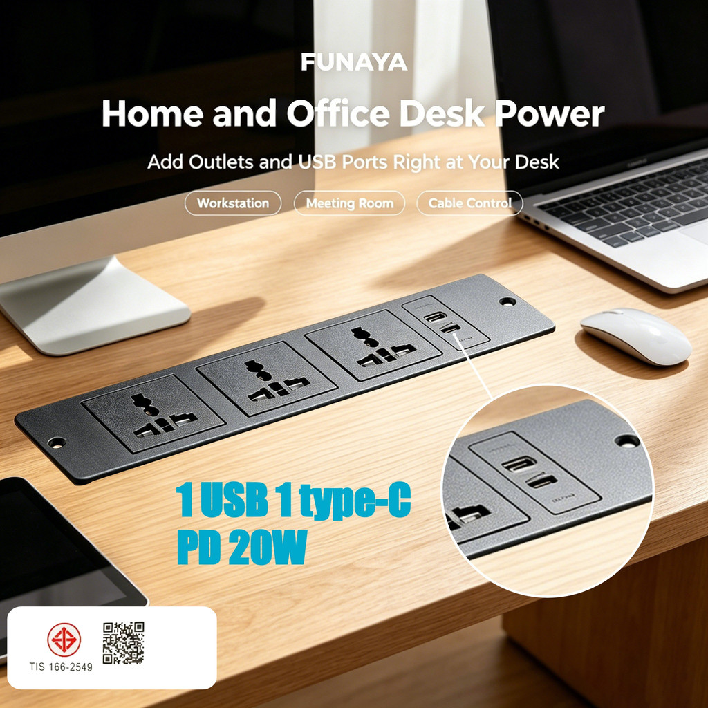 FUNAYA Universal US THA PHI MX ซ็อกเก็ตแบบฝังโต๊ะพร้อม USB A/C ไฟฟ้าเดสก์ท็อปเคาน์เตอร์เฟอร์นิเจอร์ขยาย Outlets