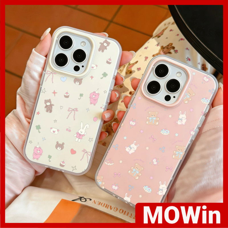 MowinCase - เข้ากันได้กับเคส iPhone 13, เคส iPhone 17 Pro Max, สีลูกกวาด, โปร่งแสง, ทูอินวัน, กระต่ายเค้กหมี