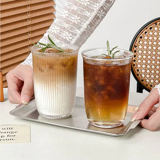 แก้วน้ำลายริ้ว แก้วใส 400ml แก้วกาแฟ แก้วนม แก้วชา แก้วน้ำเย็น มินิมอล สไตล์เกาหลี ถ่ายรูปสวย ใช้ได้ทั้งร้อนและเย็น