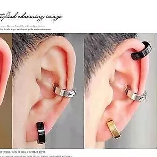 ต่างหู ตุ้มหู จิว ต่างหูผู้ชาย Punk Men Stainless Steel Hoop Piercing Round Earrings for Women Men 1 คู่