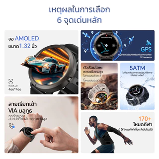 Morein AIR Smartwatch นาฬิกา สมาร์ทวอทช์ จอใหญ่ 1.32" นิ้ว AMOLED มี GPS กันน้ำ 5ATM โหมดกีฬา 170+ พร้อมโทรผ่านบลูทูธ