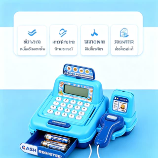 เครื่องจำลองแคชเชียร์ ลงทะเบียนเงินสดจำลอง การจำลองเสียงและแสง ลิ้นชักเปิดได้ ของเล่นเสริมพัฒนาการ ของเล่นเด็ก