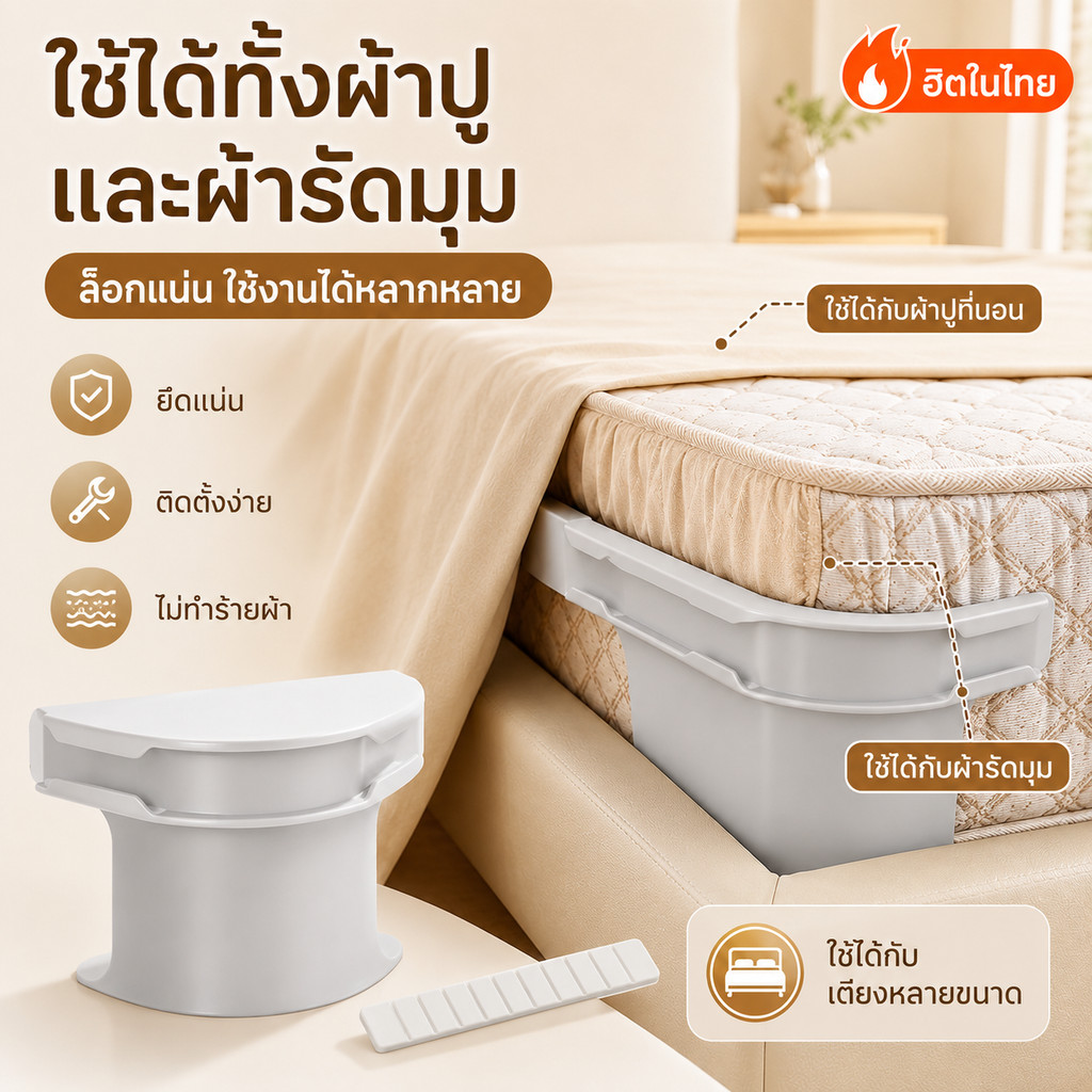 คลิปล็อกผ้าปูที่นอนกันลื่น ไม่ทำร้ายผ้า ไม่ใช้เข็ม ตัวช่วยยึดผ้าปูเตียง ผ้าห่ม ทนทาน พร้อมส่ง