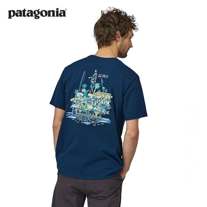 Patagoa Outdoor Leisure Pure Cotton Oil Well Flower Sea Print Versatile Mens and Womens Same Style T