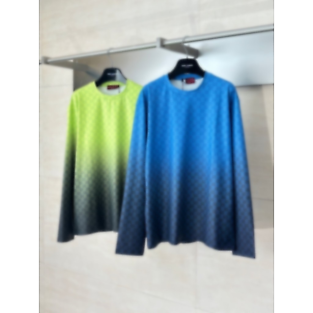 SUEI GG All-over gradient print round neck long sleeve T T-shirt for Men and Women