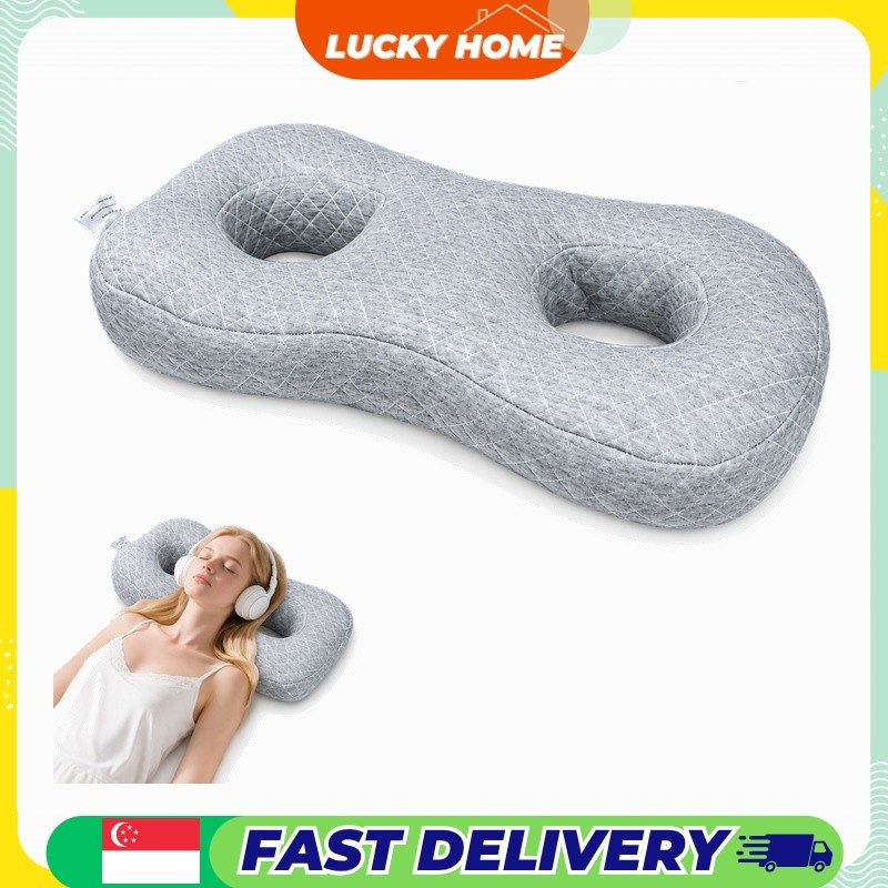 Lucky Home Ear Hole Side Sleeper Pillow / Double Ear Pressure Relief Pillow with Washable Cover for 
