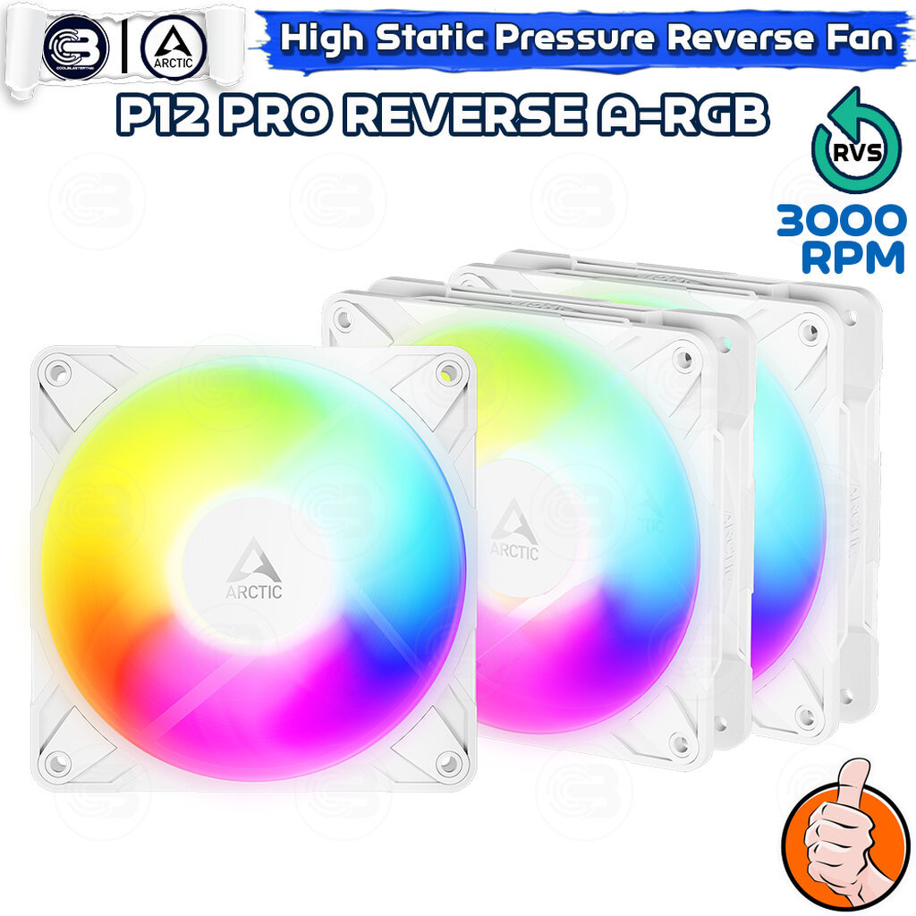 [CoolBlasterThai] ARCTIC P12 PRO REVERSE PST A-RGB WHITE (size 120 mm.) X3 Value Pack PC Fan Case ปร