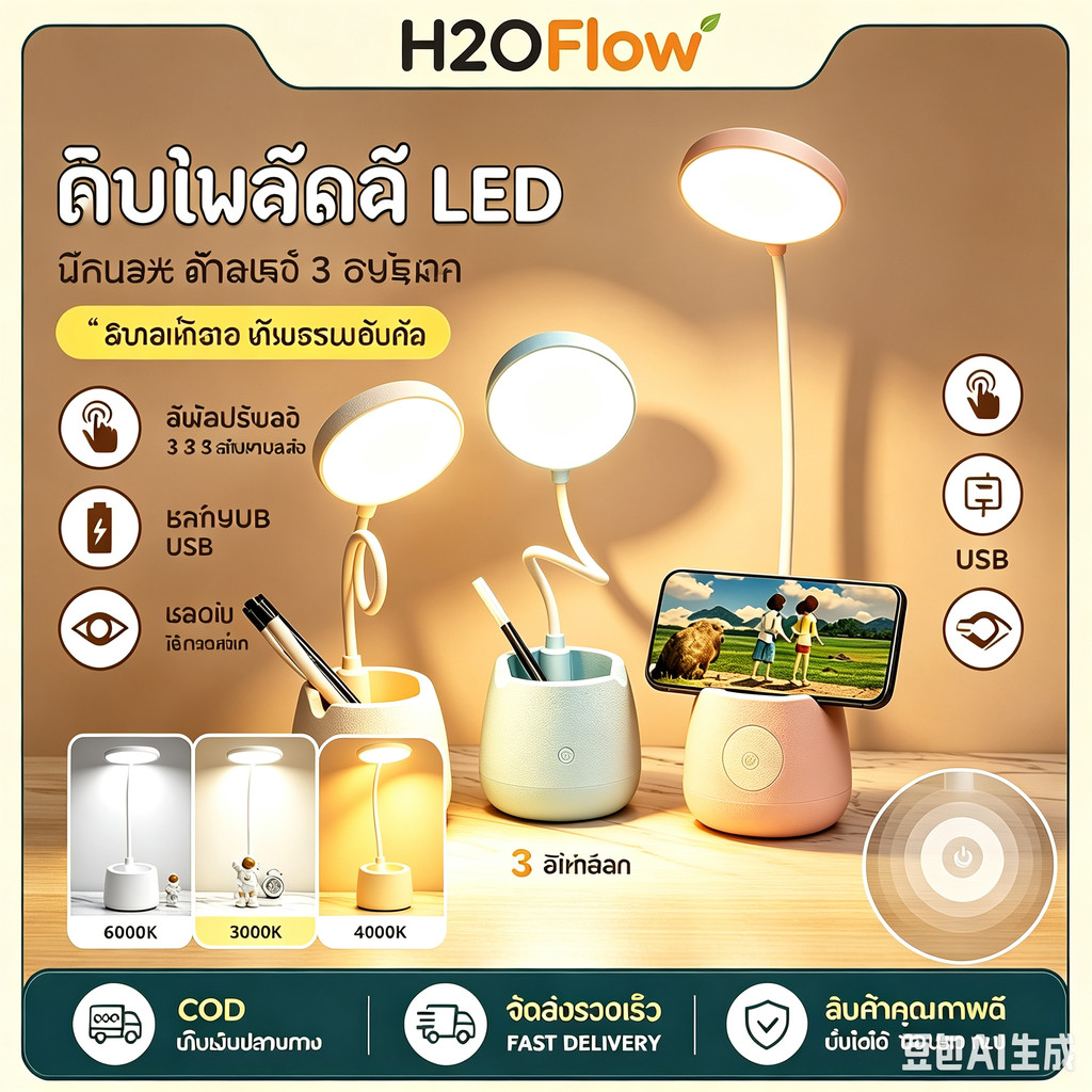 โคมไฟตั้งโต๊ะ นํา ไม่มีขั้นตอน ลดแสงสลับได้ แสงสว่าง สีแบตเตอรี่ลิเธียมติดทนนานโคมไฟข้างเตียงนักเรียนศึกษาหอพักห้องนอนป้องกันดวงตาอ่านไฟกลางคืนโคม