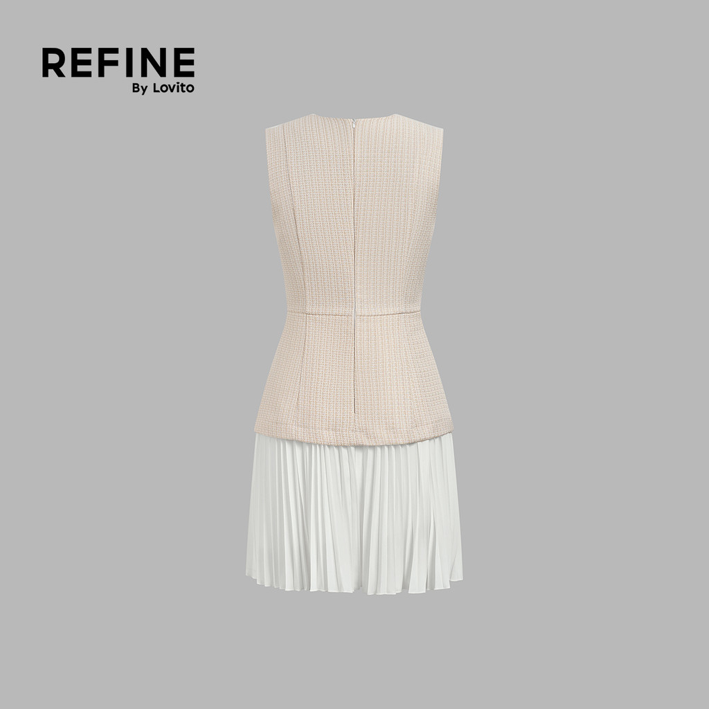 (Refine by Lovito) เดรสทำงาน ผ้าทวีด ดักซับเหงื่อ ต่อผ้า พลีท ลายโลหะ เดรสผู้หญิง ฤดูใบไม้ผลิ-ฤดูร้อน DRR42P1D011 — صورة 7
