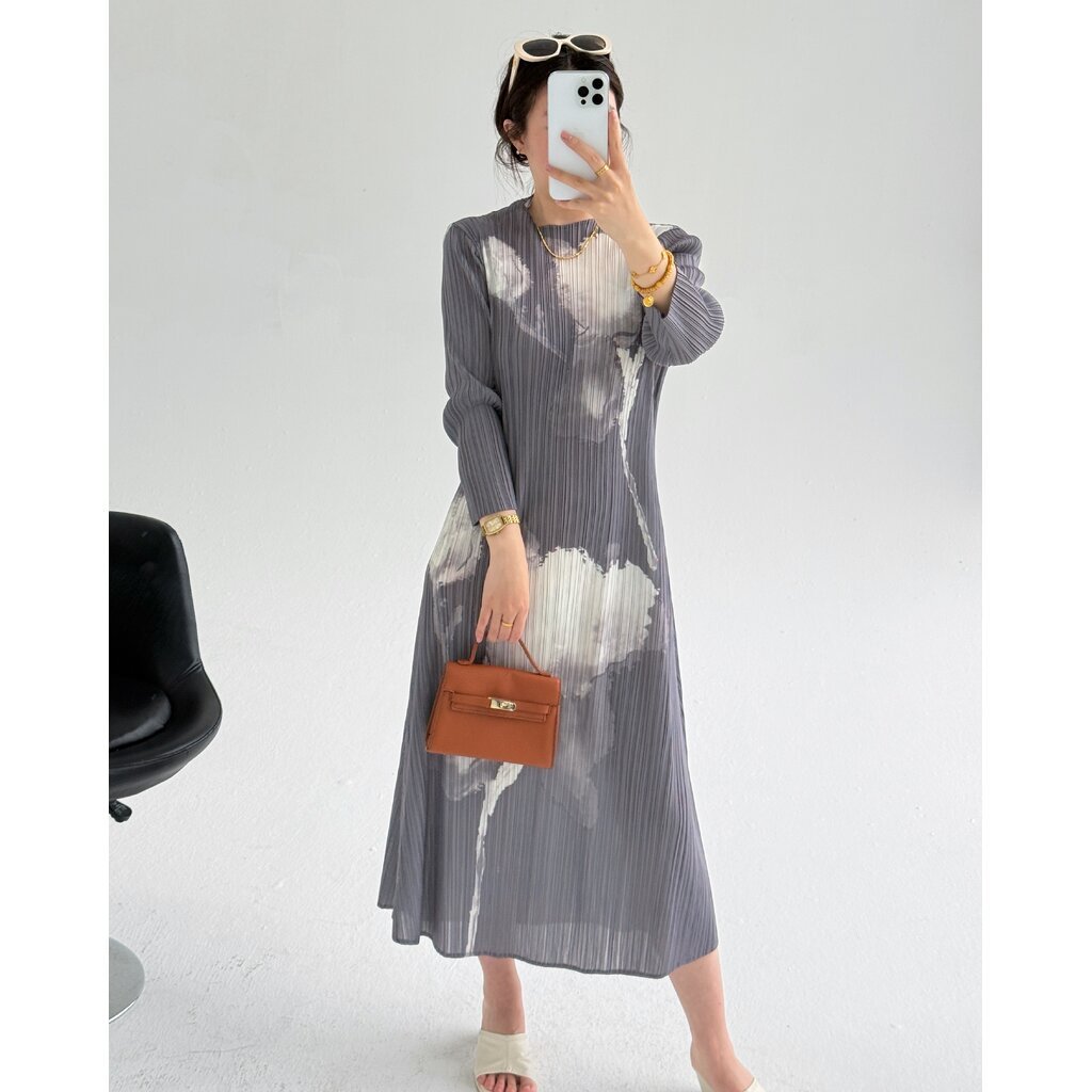 2MUAY รุ่น GPC94189 เดรสอัดพลีท ABSTRACT PRINTED PLEATED DRESS 2 สี FREE SIZE