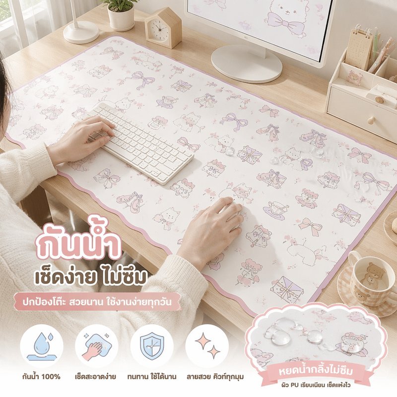 แผ่นรองเมาส์เกมมิ่ง แผ่นรองโต๊ะ ลายการ์ตูนน่ารัก waterproof ins style PU ฐานยางกันลื่น