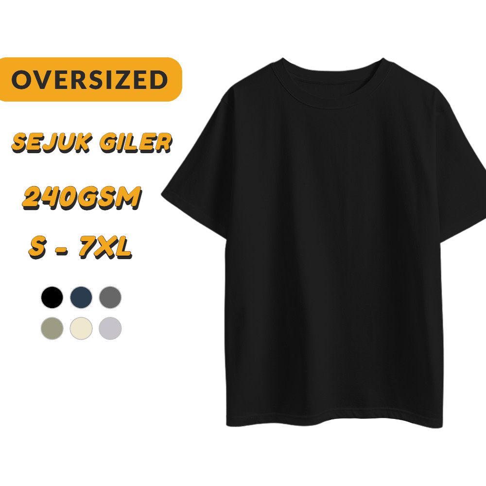 เสื้อยืดขนาดใหญ่ Tebal Sejuk S-7XL 240gsm Hybrid Premium Cotton สีดํา
