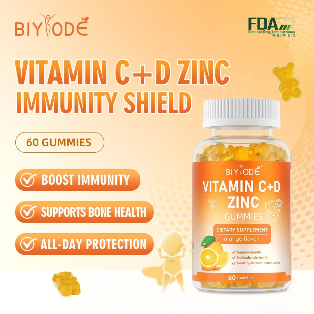 BIYODE VitaminC+D ZINC วิตามินวิตามิน Gummies อาหารเสริมไวท์เทนนิ่ง Nutritious Fudge VitaminC,D, ZIN